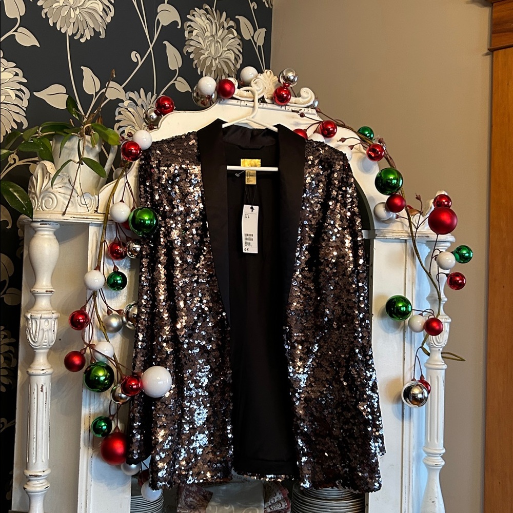 H&M silver and black sequin tuxedo jacket